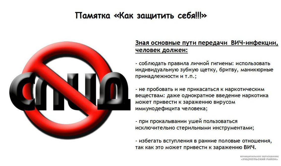 Памятка по профилактике ВИЧ-инфекции